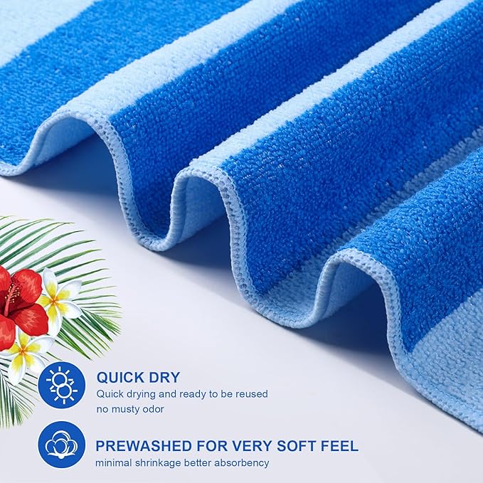 EBOOT 10 Pack Oversized Beach Towel Set Extra Large Pool Towels Microfiber Quick Dry Swim Blanket for Adult Women Men Face Hand Body Bath Travel Pool(Mixed Color,28 x 59 Inch,Fresh Stripe)