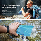 Membrane Solutions Collapsible 23oz Water Bottle with Filter Straw, Reusable Pouch and Carabiner, Foldable Water Container for Hiking, Camping, Travel, Emergency