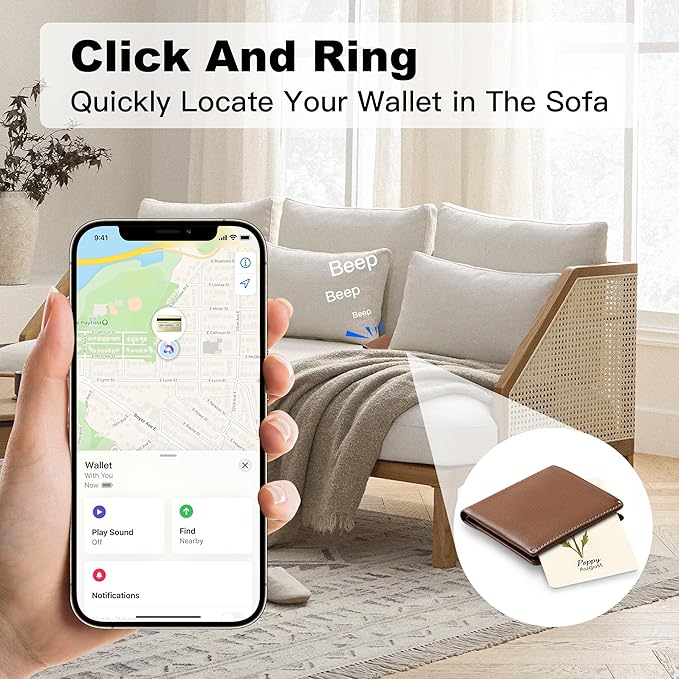 Wallet Tracker Card (iOS Only), Rechargeable Bluetooth Smart Tracking for Apple Find My Compatible Anti Tracker for Men Women Slim Item Locator for Purse Passport Key Luggage Tag (1Pcs/AUG FLR)