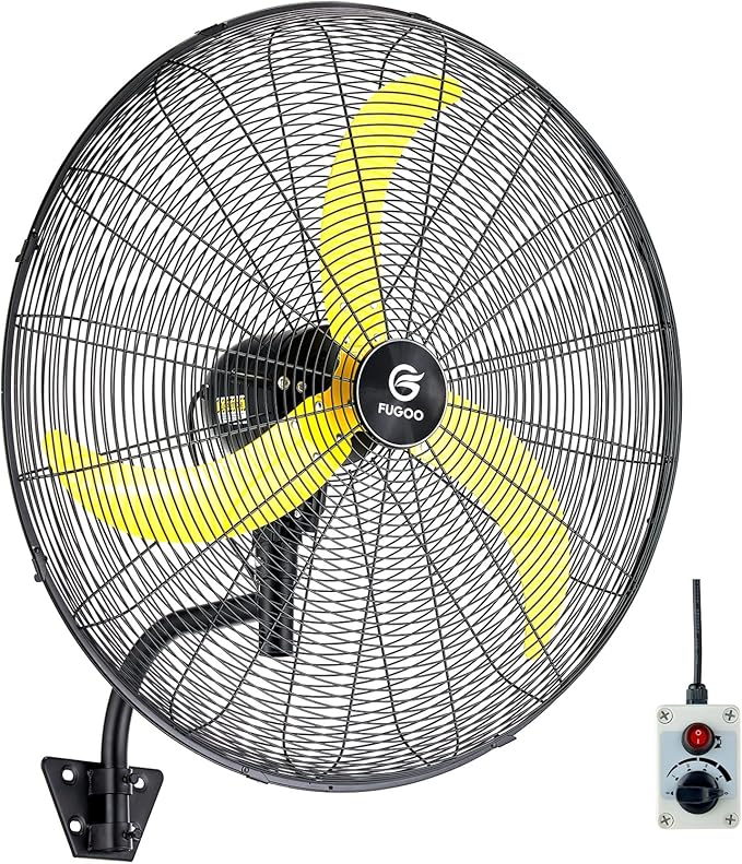 FUGOO 30'' Oscillating Wall Mount Fan With Brushless DC Motor, Large air flow range From 3200CFM to 8800CFM, 4-Speed Heavy Duty Industrial Wall Mount Fans for Factory, Commercial, Garage, Warehouse
