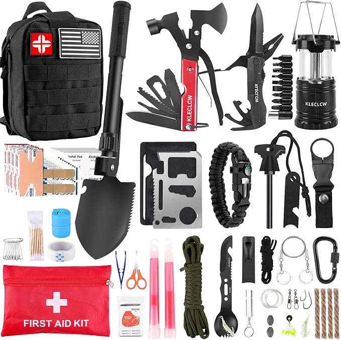 Survival Kit and First Aid kit, 160 Pcs Emergency Supplies Camping Accessories with Upgraded Molle Bag, Gifts for Men and Women Outdoor Adventure Camping Hiking Hunting