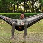 Camping Hammock, Portable Hammocks with Mosquito Net,Lightweight Nylon Parachute Hammock with 10ft Tree Straps,Camping Gear Must Haves for Travel Hiking Backpacking Beach Patio-Black&Grey