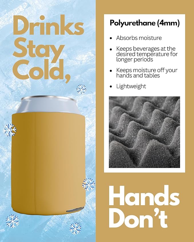 PartyPrints 1000 Pack Gold Blank Can Cooler Sleeves, Customizable Bulk Can Coolers, Extra-Thick Collapsible Drink Insulator Sleeve, Beer Can Coolers for Party Beverages