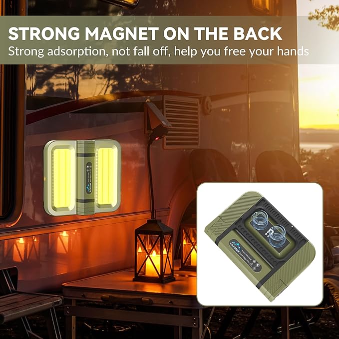 Solar Camping Light Rechargeable with Magnet, 0.73lbs, 5000mAh Battery with 3.94 ft Stand, 2400 Lumens Cordless Outdoor Lamp, Dimmable Light for Emergency, Camping, Hiking