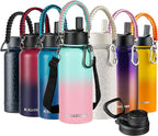 KXIAOCHEN Insulated Water Bottle, Stainless Steel Water Bottle, 2 Lids (Straw and Handle Lid),Wide Mouth Metal Water Bottles Keep Hot and Cold, Double Walled, Thermo Mug, Metal Canteen