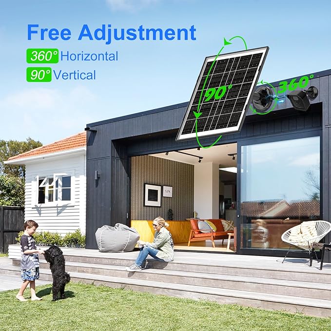 (3 Packs) 8W Solar Panel for Security Camera, Solar Panel for USB-C & Micro USB Ports Rechargeable Battery Security Camera, Solar Charger for Camera with 9.8FT Cable & 360°Angle Adjustment