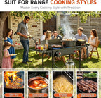 High Pressure Propane Stove, 2 Burner Outdoor Propane Burner with Windscreen ＆ Side Shelves, 150,000 BTU Gas Stove with 0-20 PSI Regulator for Camping, Backyard, Picnic, Outdoor Cooking