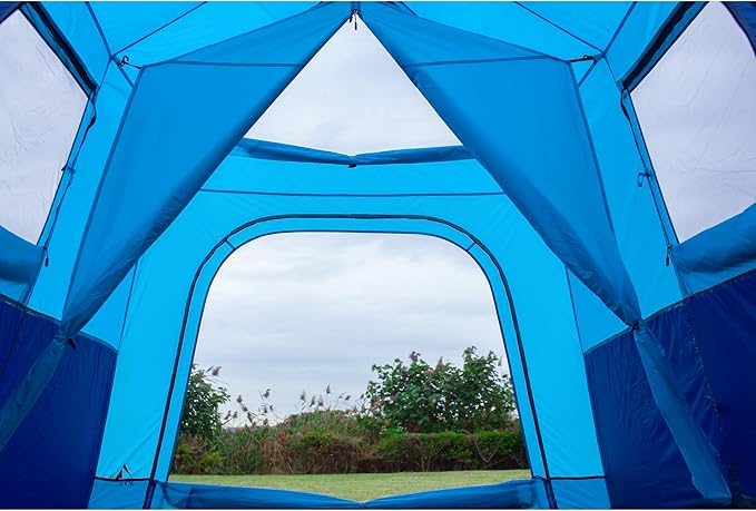 KTT Instant Tent 6 Person(C),Large Family Cabin Tents,Automatic Tent Build Quickly in 60S,2 Rooms,2 Top Windows,3 Doors and 3 Windows with Mesh,Waterproof,Big Tents for Outdoor,Picnic,Camping