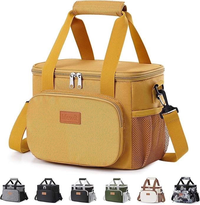 Lifewit Medium Lunch Bag, Insulated Lunch Box, Soft Cooler Cooling Tote for Adult Men Women, Brown 12-Can (9L)