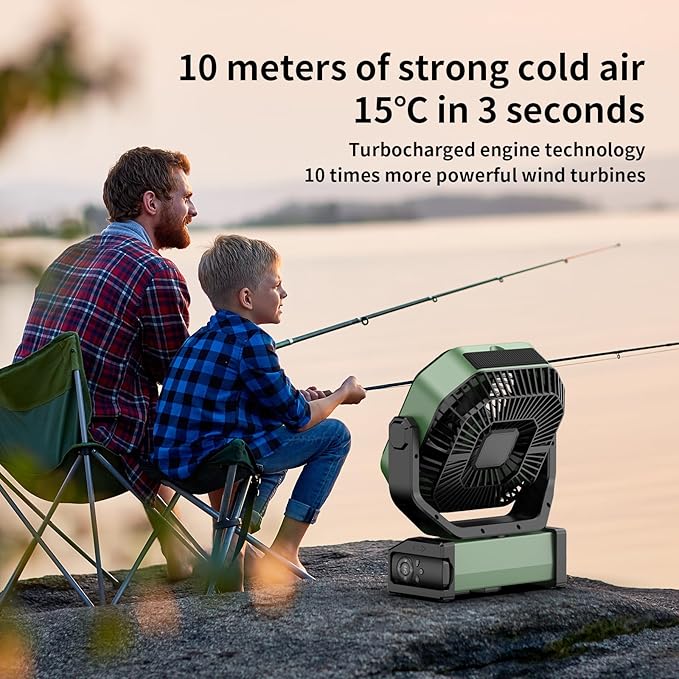 Socool Camping Fan with Light - 20000mAh Rechargeable Battery Fan, 112Hrs Max Run Time, 9 Speeds, Digital Display, Timer, Auto Oscillation, 270° Pivot & Hook for Camping, Power Outage, Hurricane