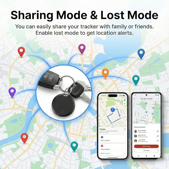 Air Tracker Tags-4 Pack, Bluetooth Tracker with Sound, Compatible with Google’s Find Hub (Android) and Apple Find My (iOS), for Keys, Wallets, Luggage, Pets, No Subscription (Black)