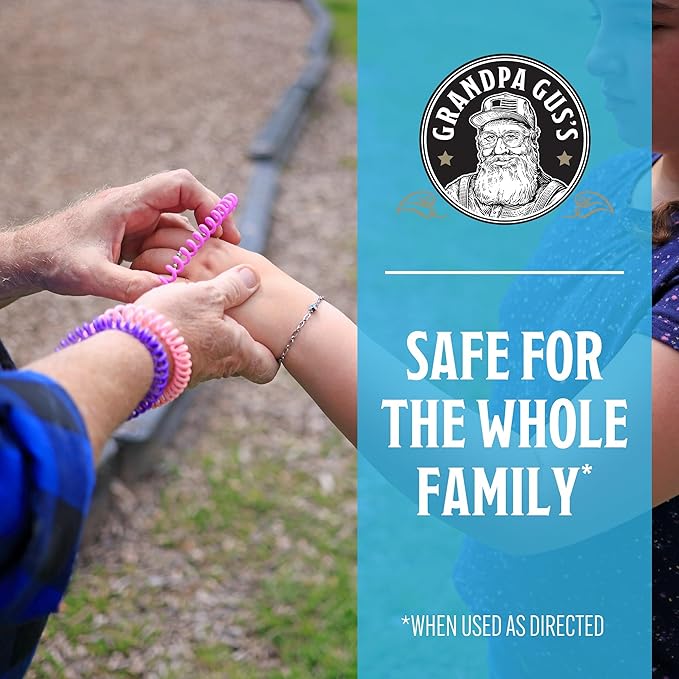 Grandpa Gus's Natural Mosquito Repellent Bracelets for Family, 300 Hours Protection, DEET-Free, Summer Outdoor Beach Camping Essentials, Regular Assorted Colors, 12 Bands