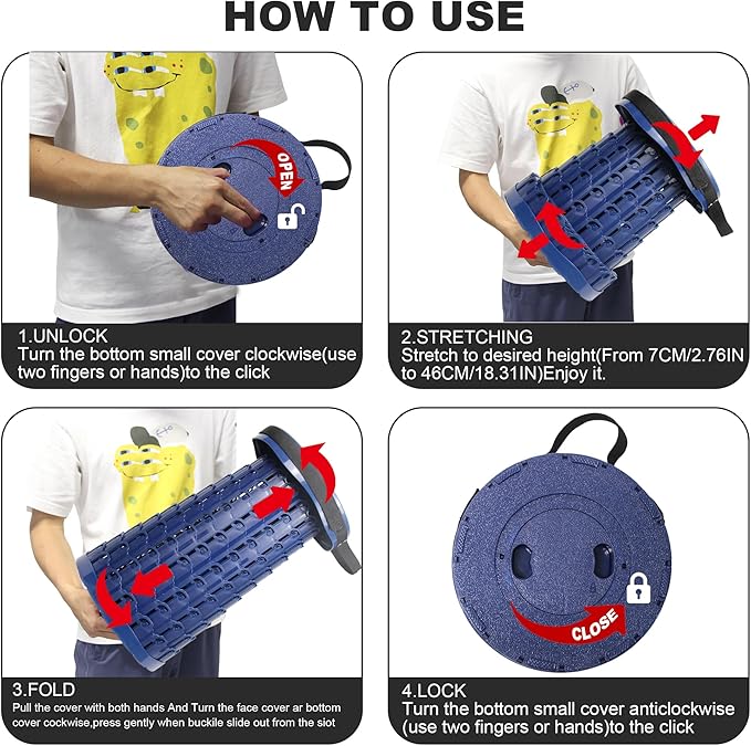 ALEVMOOM Upgraded Collapsible Stool with Thickened Cushion 18.1",600Lbs Max Weight Wider & Taller Pop Up Stool, Heavy Duty Portable Retractable Folding Chair or Travel Foot Rest for Camping & Outdoors