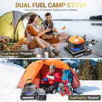 Propane or Butane Stove Dual Fuel Stove Portable Camping Stove with Carrying Case&Windblocker, 10,000 BTU Butane Propane Stove, Automatic Ignition for Emergency Preparedness Kit (Fuel Not Included)