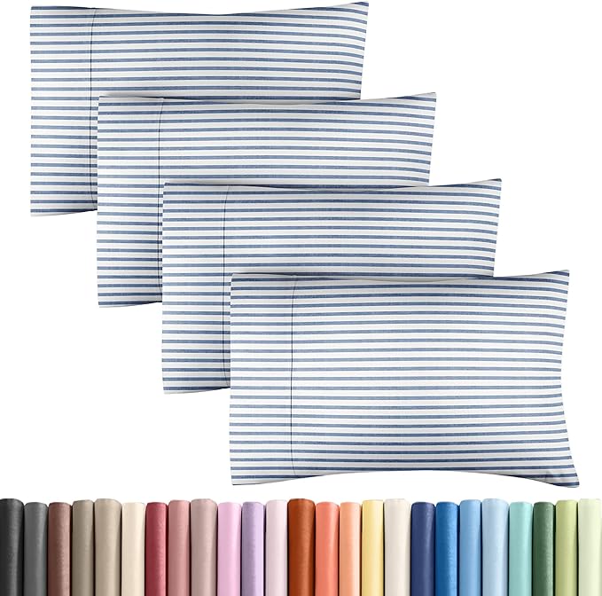 Pillowcases - Ultra Soft Hotel Quality Pillowcase Covers - Comfy, Cozy & Wrinkle Free - Shrinkage and Fade Resistant - Machine Washable Pillow Protectors - (King, Blue Stripes 2, 4 Piece Set)