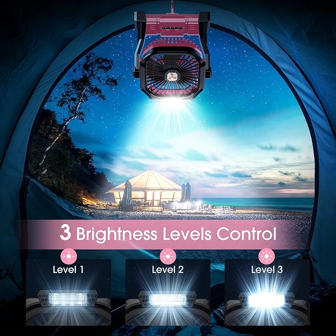 Portable Fan Rechargeable, 20000mAh Cordless Battery Powered Table Fan with LED Lantern, USB C Battery Operated for Camping Tent Office Beach Desk Fishing Travel Home