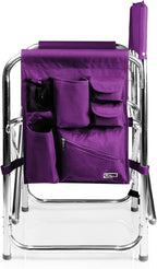 PICNIC TIME Sports Chair with Side Table, Outdoor Foldable Padded Adult Camping Chairs with Cup and Accessory Panel for Lawn, Beach, & Sports Use for Adults, up to 300-lbs Capacity, (Purple)