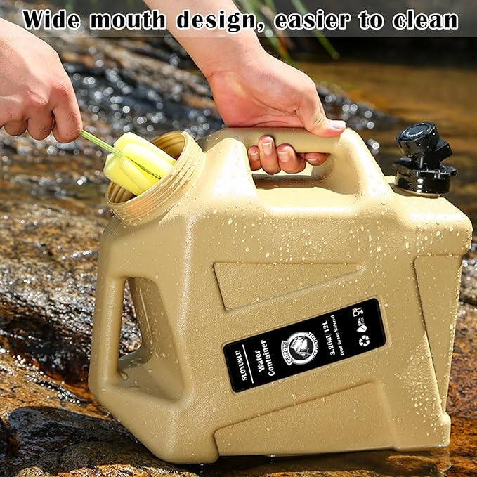 3.2 Gallon Water Jug with Spigot, BPA Free Leak-Proof Camping Water Container, Portable Emergency Water Storage for Outdoor Hiking, Home Use, Camping Essentials