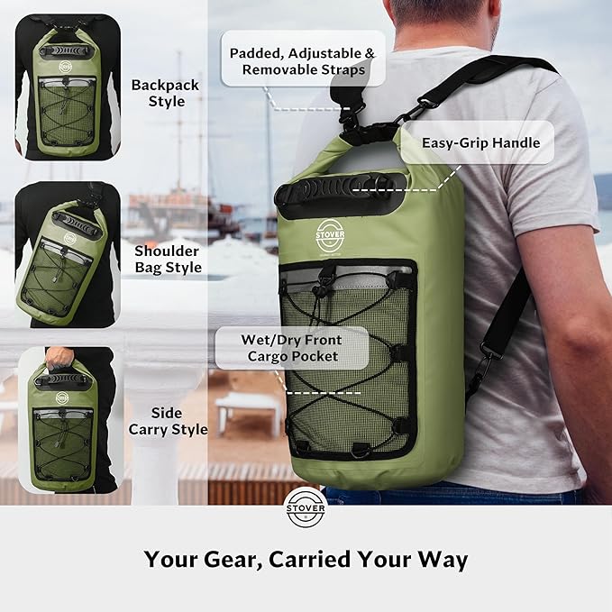 STOVER 5/10/25/30/40/55L Waterproof Backpack- Floating Dry Bag for Kayaking, Travel, Beach, Hiking, & Camping, Men/Women