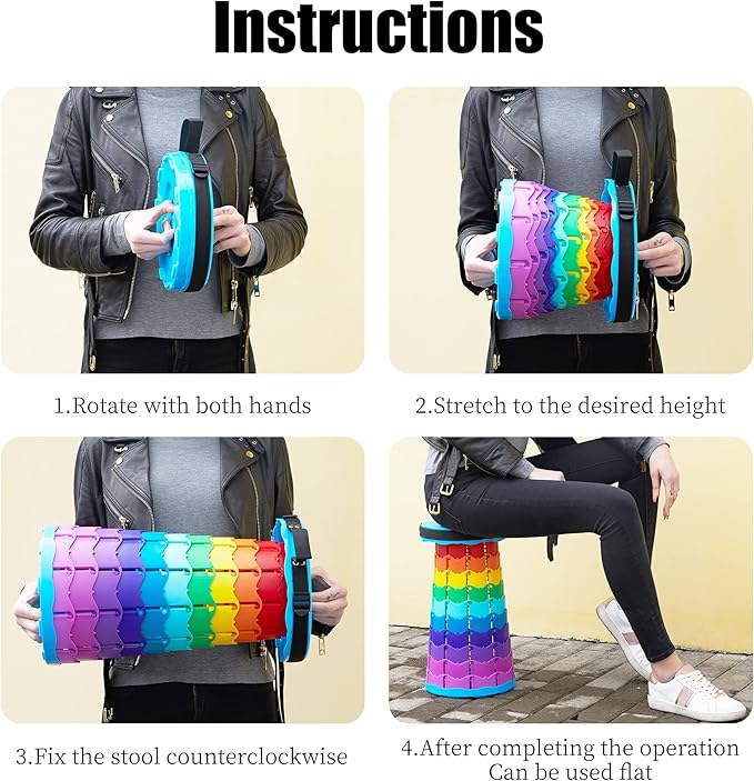 Portable Stool with Swivel Cushion Bag&Carabiner,Collapsible,More Sturdy and Lightweight Camping Telescoping Stool for Mountain Hiking BBQ,Max Load Capacity 440LBs