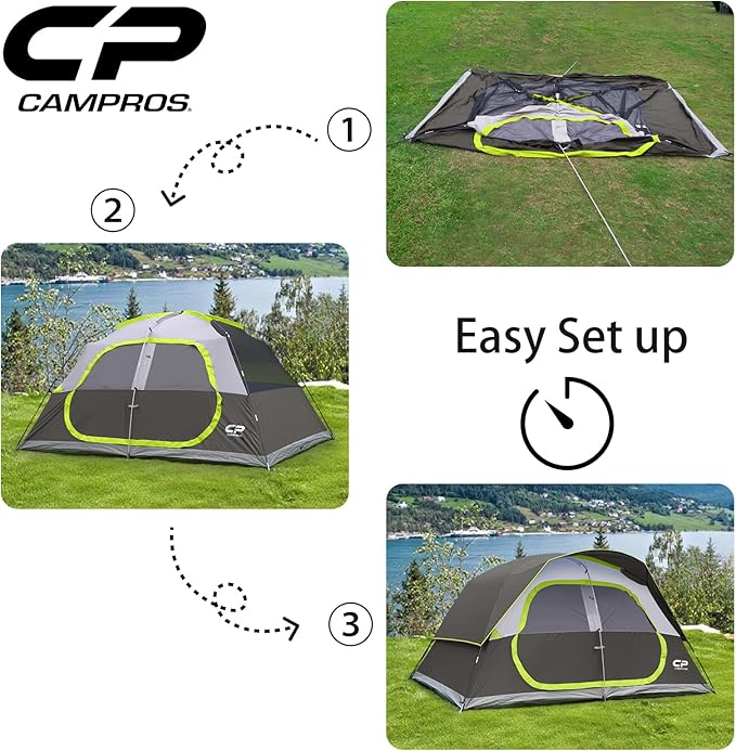 CAMPROS CP Tent 8 Person Camping Tents, Waterproof Windproof Family Tent with Top Rainfly, Large Mesh Windows, Double Layer, Easy Set Up, Portable with Carry Bag, for All Seasons
