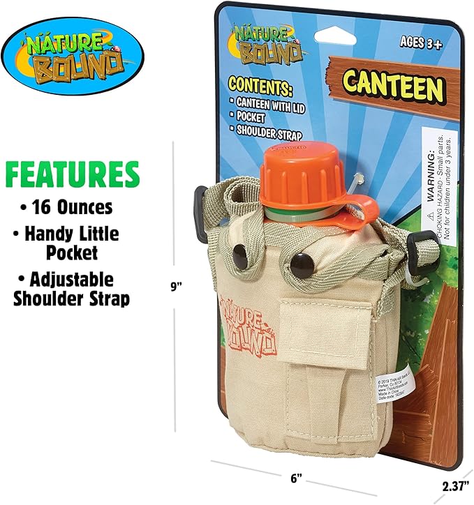 Nature Bound Water Hydration Canteen for Little Kids with Handy Pocket, Adjustable Strap, Snap On Canvas Cover, 16 Ounce Capacity, and Screw-On Lid (for Little Boys and Girls Age 3 and Up)