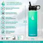 HYDRO CELL Stainless Steel Insulated Water Bottle with Straw - For Cold & Hot Drinks - Metal Vacuum Flask with Screw Cap and Modern Leakproof Sport Thermos for Adults (Mint/Green 24oz)