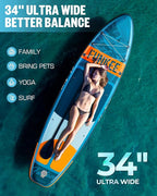 11’×34"×6" Extra Wide Inflatable Stand Up Paddle Board, Sup Board with Removable Fins, Backpack, Floating Paddle, Safety Leash, Floating Phone Case for Adults & Youth of All Skill Levels