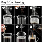 OVENTE French Press Coffee Maker 34 Ounce with Heat Resistant Borosilicate Glass & Stainless Steel 4-Level Filtration System, Portable Cold Brew Coffee Maker for Travel, Camping or Gift, Black FPB34B