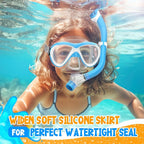 Kids Snorkel Set, Dry Top Snorkeling Gear for Kids, Diving Mask for Youth Boys Girls Age 5-15, Tempered Glass Swimming Goggles Combo Set, Anti-Fog Panoramic View Kids Snorkel Set