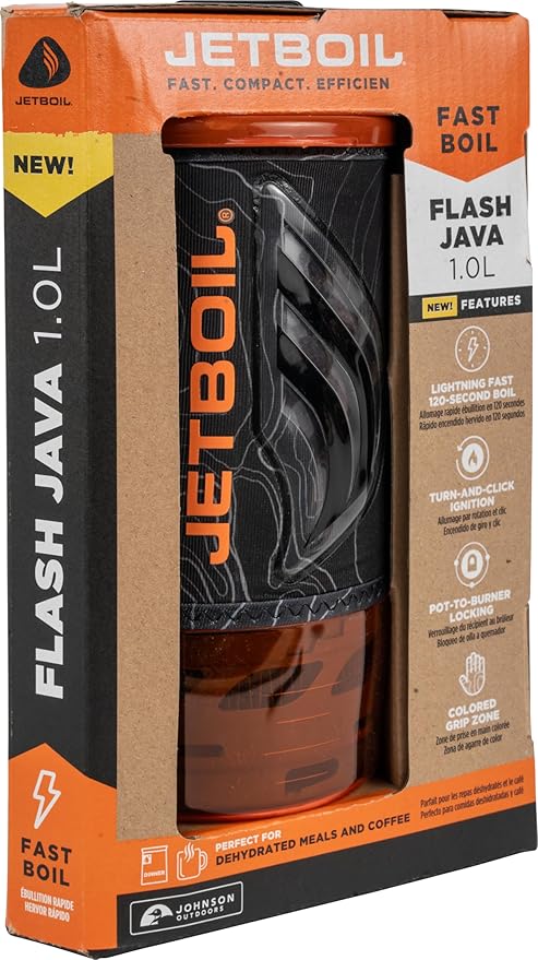 Jetboil Flash Java 1.0L Portable Fast Boil Stove with Silicone French Press and 1-Step Auto Ignition for Camping and Backpacking, New for 2025, Propane/Isobutane Burner with Cooking Cup, Topo
