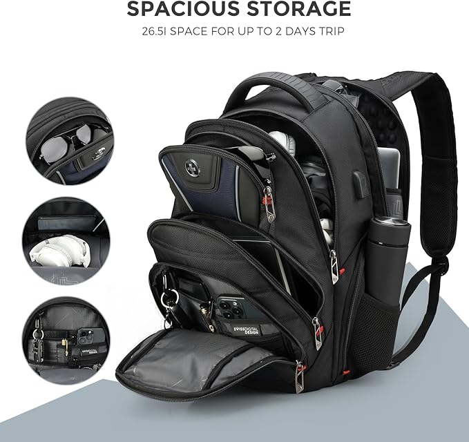Swissdigital Design Men's Laptop Backpack for Man，Large Capacity Business Travel Backpack Black/Blue | J14-12