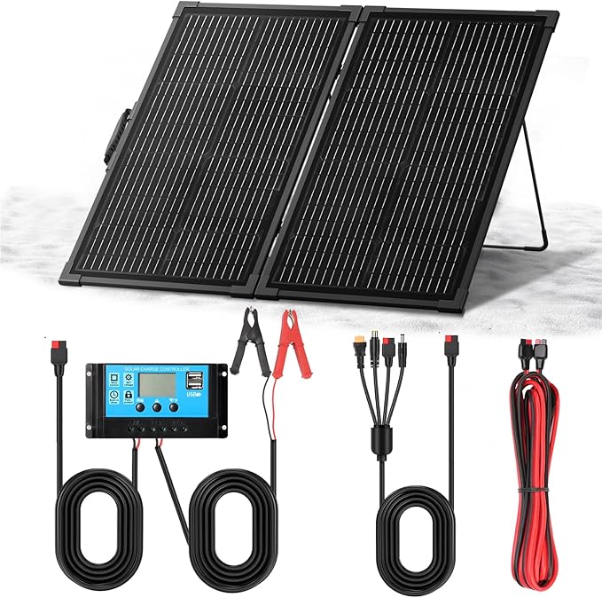 100W Portable Solar Panel Kit for RV,Camping,Off-Grid–23.5% Efficiency,Lightweight Foldable,10A Controller,IP68 Waterproof,Outdoor Battery Backup