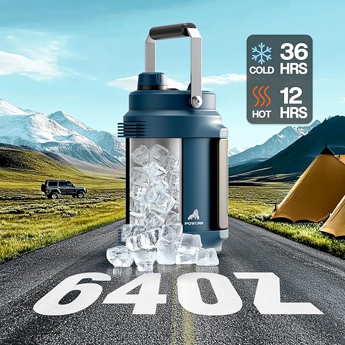 Half Gallon Water Jug for Men: 2-in-1 Straw Spout Lid, Dual Handle, Leakproof, Keep Cold 48H, 64 oz Insulated Water Bottle for Outdoors, Travel, Gym, Trip, Workout, Daily, Hydration, Picnic (Deepsea)