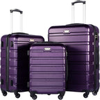 Coolife Luggage 3 Piece Set Suitcase Spinner Hardshell Lightweight TSA Lock (purple2)