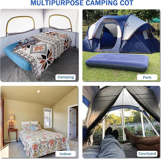 KAMPKEEPER Camping Cot,Camping Cots for Adults,Folding Camping Cot with Inflatable Air Mattress and Carry Bag,for Outdoor Travel Camp Beach Vacation (not Included The Airpump)