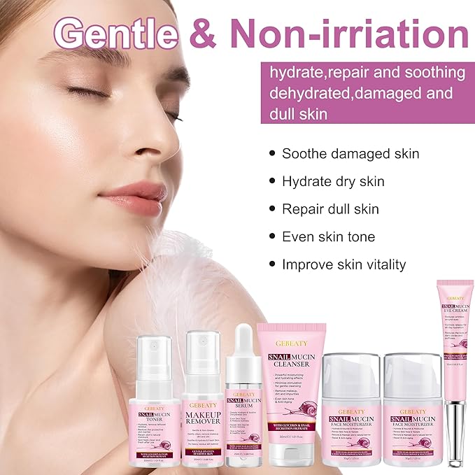 Christmas Gifts for Women,7 Pcs Skin Care Set,Hydrating Moisturing Repairing Soothing Snail Mucin Facial Skin Care Routine Kit for Dull Skin & Dry Skin,Skincare Gift Set Women