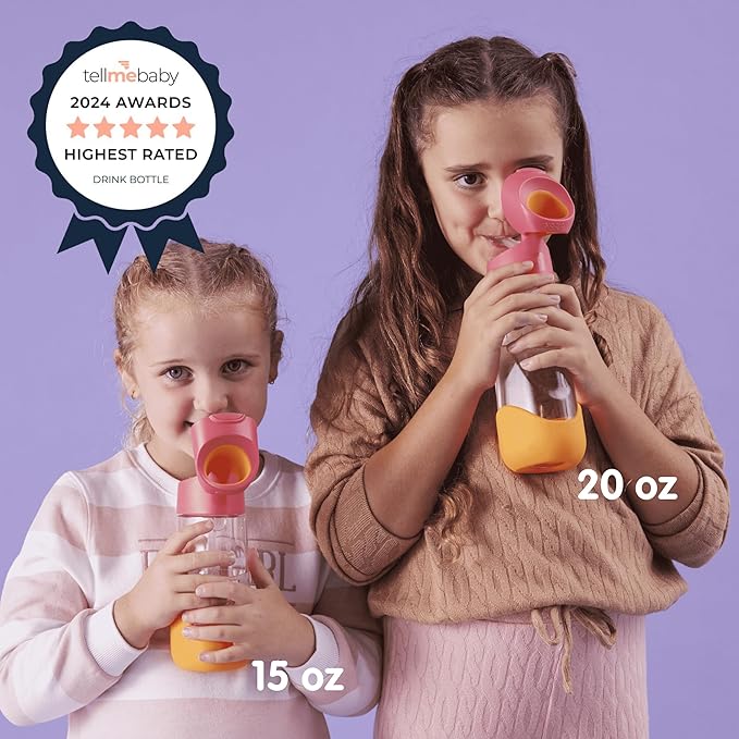 b.box Kids Water Bottle – 20oz Tritan Toddler Drink Bottle with Straw for School, Daycare, Travel w/Easy-Grip Triangular Design, Leak Proof Lid & Handle, BPA Free, Dishwasher Safe (Lilac Pop)