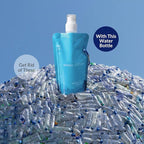 Membrane Solutions Collapsible 23oz Water Bottle with Filter Straw, Reusable Pouch and Carabiner, Foldable Water Container for Hiking, Camping, Travel, Emergency