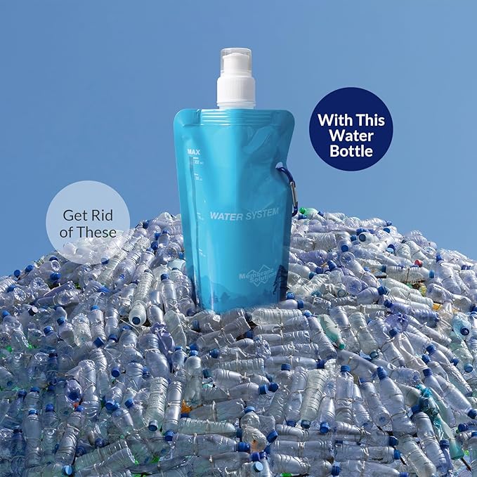 Membrane Solutions Collapsible 23oz Water Bottle with Filter Straw, Reusable Pouch and Carabiner, Foldable Water Container for Hiking, Camping, Travel, Emergency