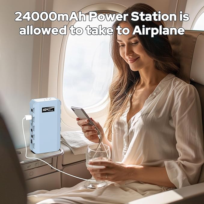 SinKeu 24000mAh Portable Charger Power Bank, 88Wh Portable Power Bank with AC Outlet, QC 3.0 USB/USB-C, DC Output, Led Flashlight, Portable Battery Charger for Home Camping Travel Power Backup