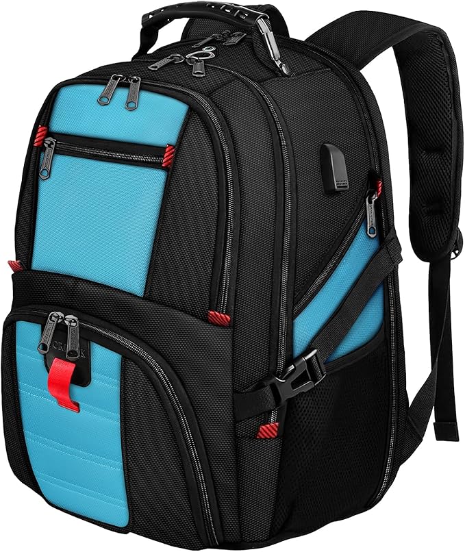 YOREPEK 18.4 Laptop Backpack, Large Backpacks with USB Charger Port, TSA Friendly Flight Approved Weekend Carry on Backpack with Luggage Strap for Men and Women, Blue