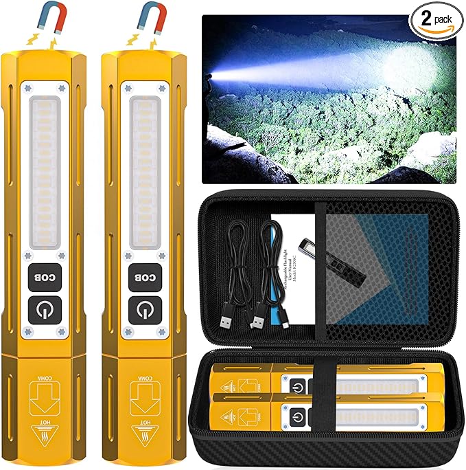 Rechargeable Flashlights High Lumens - Super Bright Small Pocket Magnetic Flashlight, 8 Modes LED Tactical Flash Light, Dual Button Powerful Flashlight for Camping (2, Yellow Gold)