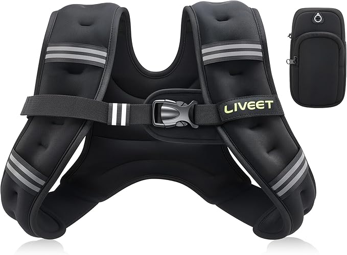 Weighted Vest Women with Pocket, 5 10 15 20 25 30 lbs Weighted Vest for Men, Weight Vest with Reflective Strips Adjustable Buckle Straps for Walking Running Strength Training Cardio Workout