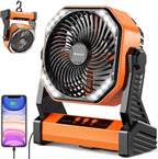 Portable Battery Operated Fan, 20000mAh Rechargeable Camping Fan, 58H Cooling, Tilt Head, 4 Speed Floor Fan with LED Light and Hook for Tent Car Travel Jobsite Fishing Outdoor Hurricane Power Outage