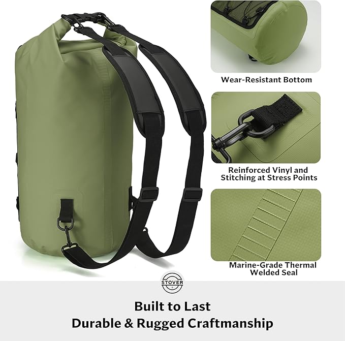 STOVER 5/10/25/30/40/55L Waterproof Backpack- Floating Dry Bag for Kayaking, Travel, Beach, Hiking, & Camping, Men/Women