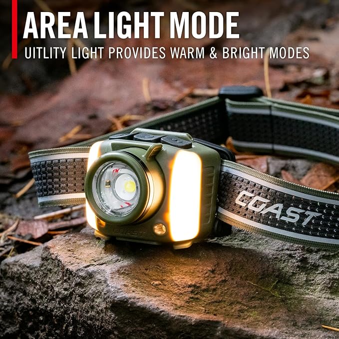 Coast FL95R 1250 Lumen Rechargeable Plus LED Headlamp with Green, Red and Area Light Modes and Glide Focus