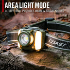 Coast FL95R 1250 Lumen Rechargeable Plus LED Headlamp with Green, Red and Area Light Modes and Glide Focus