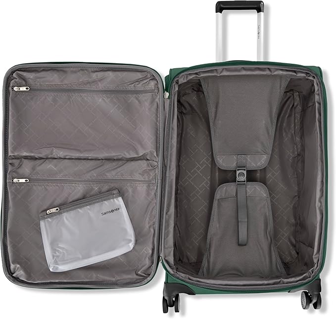 Samsonite 2-PC Soft-Sided 21/25” (Carry-On & Medium Checked), Lightweight Expandable Element Luggage Set: 2 Front Pockets & Side Pocket, Four Spinner Wheels, Adjustable Handle, Durable- Bistro Green