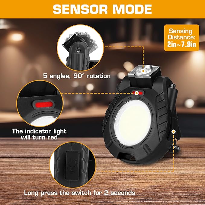 EverBrite COB Keychain Work Light, 2 Pack Rechargeable Keychain Light with Sensor Mode, Mini Magnetic Key Chain Light with 180° Rotatable Bracket, Bottle Opener, Clip - for Hiking, Camping, 6 Modes